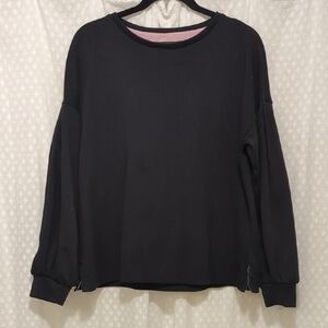Ann Taylor Black Sweatshirt With Drop Shoulder Balloon Sleeve Women's XL